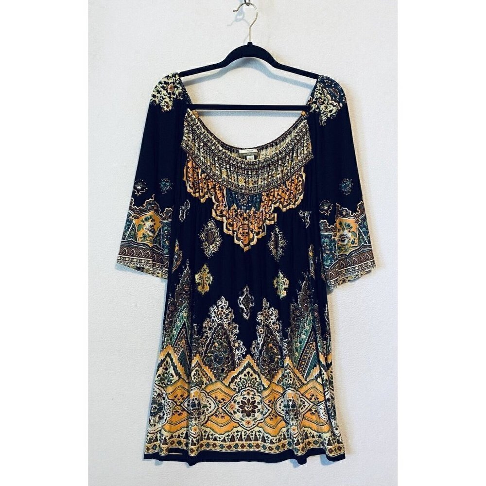Muse Exclusively for Boston Proper Dress Womens 8 Boho Print Off the Shoulder